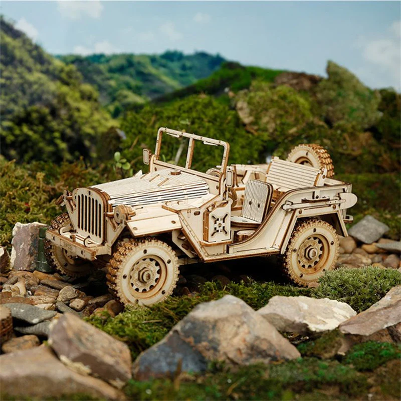 Robotime MC701 ROKR Army Jeep Scale Model 3D Wooden Puzzle - JOYTOY WORLD