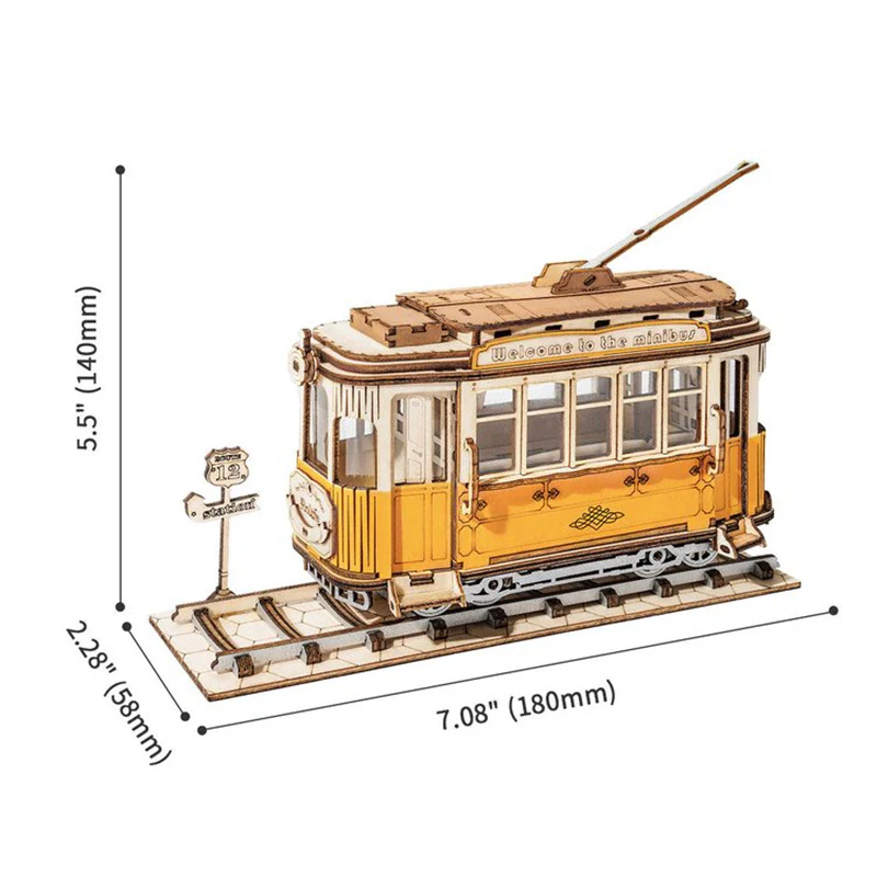 Robotime TG505 Rolife Retro Tramcar 3D Wooden Puzzle - JOYTOY WORLD