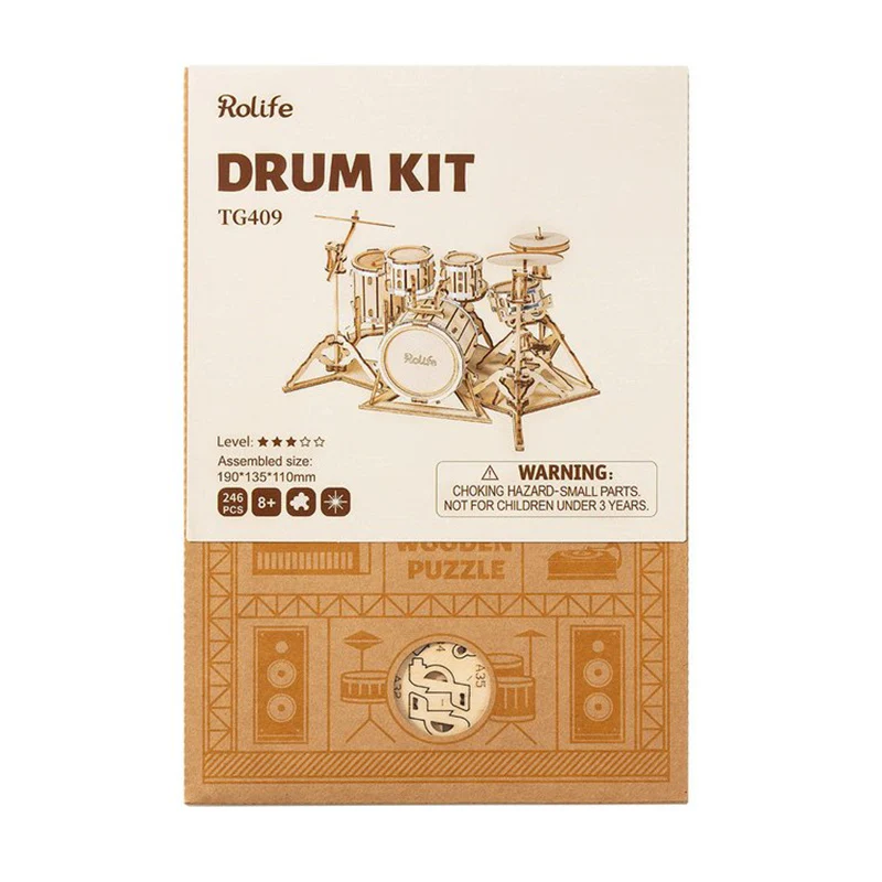 Robotime TG409 Rolife Drum kit 3D Wooden Puzzle - JOYTOY WORLD