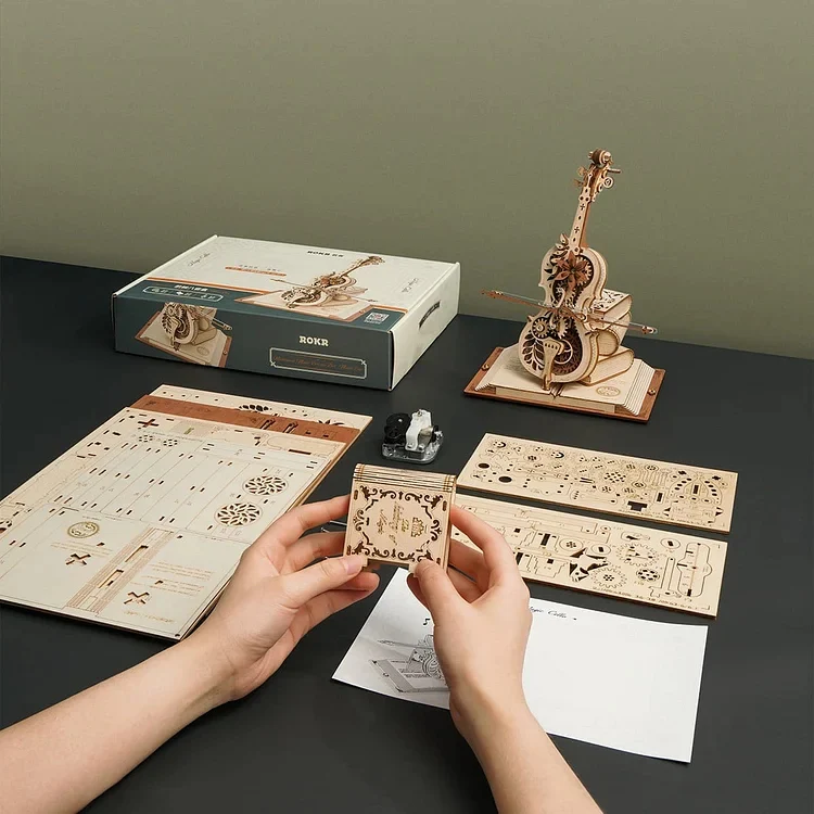 Robotime AMK63 ROKR Magic Cello Mechanical Music Box 3D Wooden Puzzle - JOYTOY WORLD