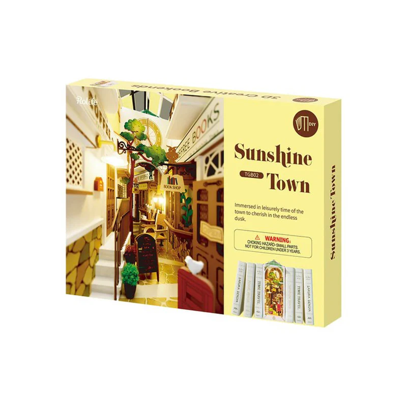 Robotime TGB02 Rolife Sunshine Town 3D Wooden DIY Miniature House Book Nook - JOYTOY WORLD