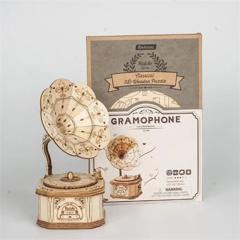 Robotime TG408 Rolife Gramophone Model 3D Wooden Puzzle - JOYTOY WORLD