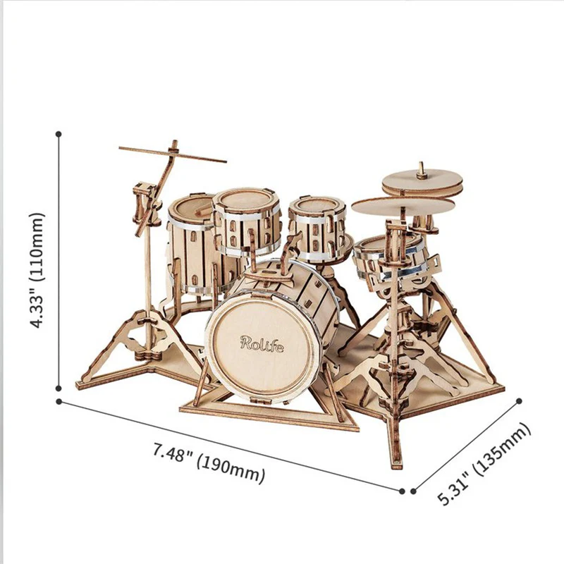 Robotime TG409 Rolife Drum kit 3D Wooden Puzzle - JOYTOY WORLD