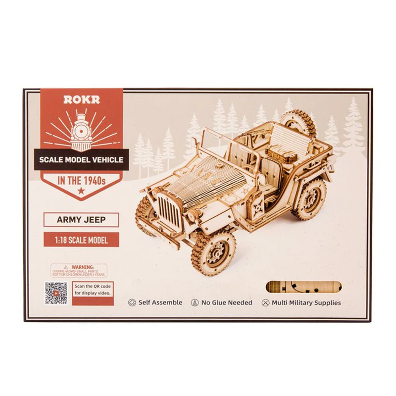 Robotime MC701 ROKR Army Jeep Scale Model 3D Wooden Puzzle - JOYTOY WORLD