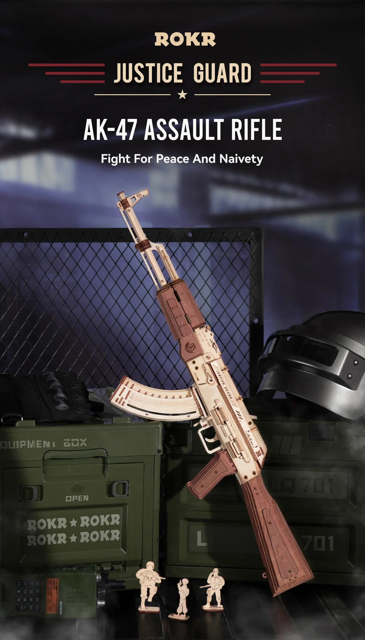 Robotime LQ901 Rokr Automatic Rifle AK-47 3D Wooden Assembly Guntoy Double Firing Modes Funny DIY Toys for Kids Adults Justice Guar - JOYTOY WORLD