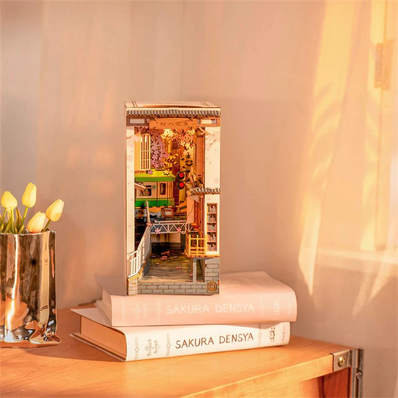 Robotime TGB01 Rolife Sakura Densya 3D Wooden DIY Miniature House Book Nook - JOYTOY WORLD