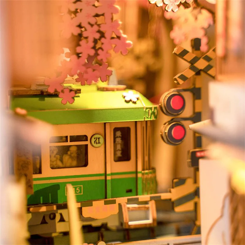 Robotime TGB01 Rolife Sakura Densya 3D Wooden DIY Miniature House Book Nook - JOYTOY WORLD