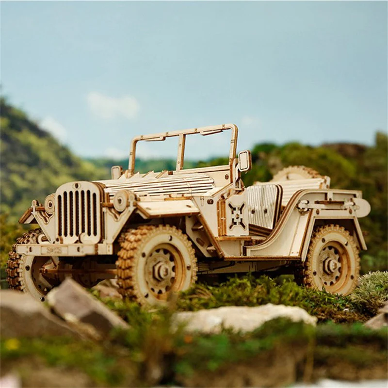 Robotime MC701 ROKR Army Jeep Scale Model 3D Wooden Puzzle - JOYTOY WORLD