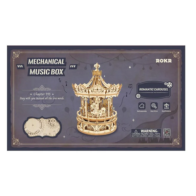 Robotime AMK62 ROKR Romantic Carousel Mechanical 3D Wooden Puzzle Music Box - JOYTOY WORLD