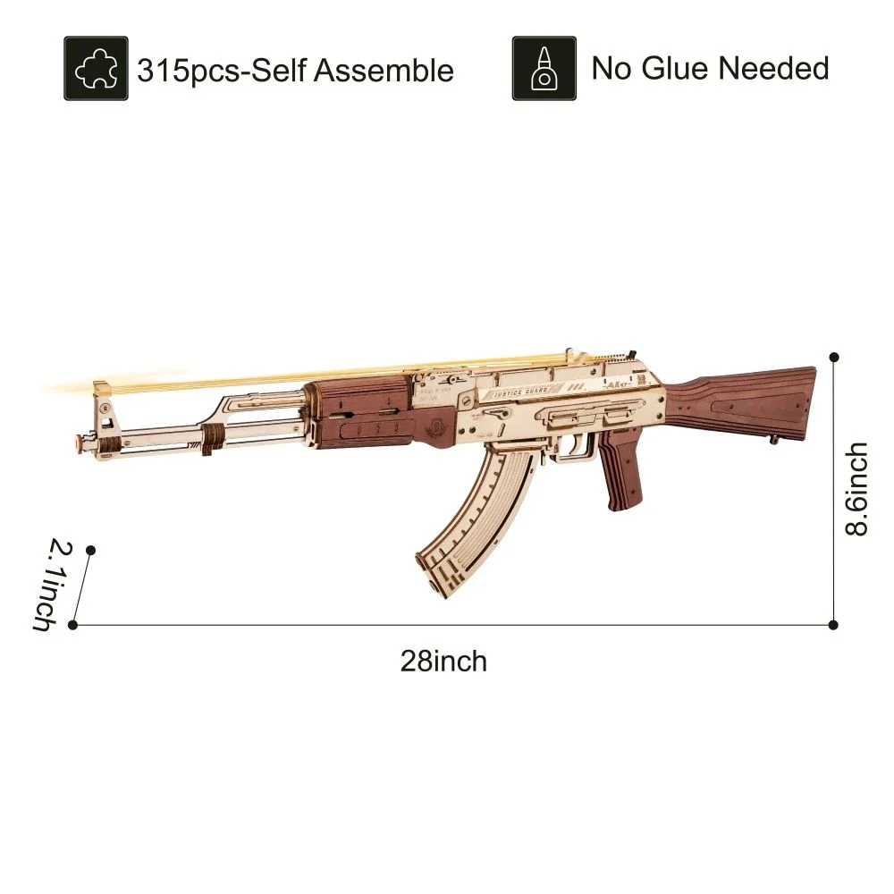 Robotime LQ901 Rokr Automatic Rifle AK-47 3D Wooden Assembly Guntoy Double Firing Modes Funny DIY Toys for Kids Adults Justice Guar - JOYTOY WORLD