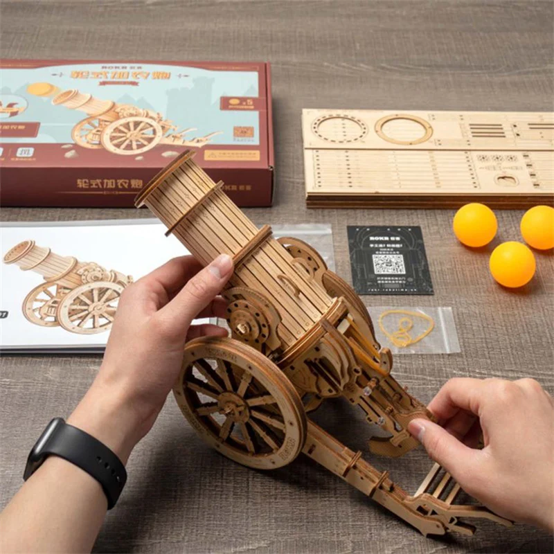 Robotime KW801 ROKR 3D Wooden Puzzle Wheeled Siege Artillery - JOYTOY WORLD