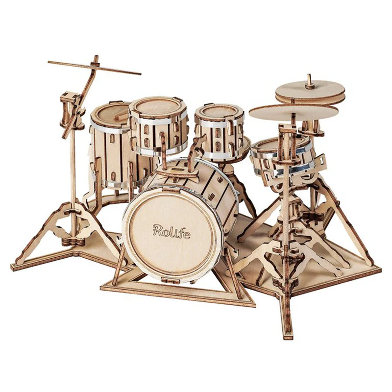Robotime TG409 Rolife Drum kit 3D Wooden Puzzle - JOYTOY WORLD