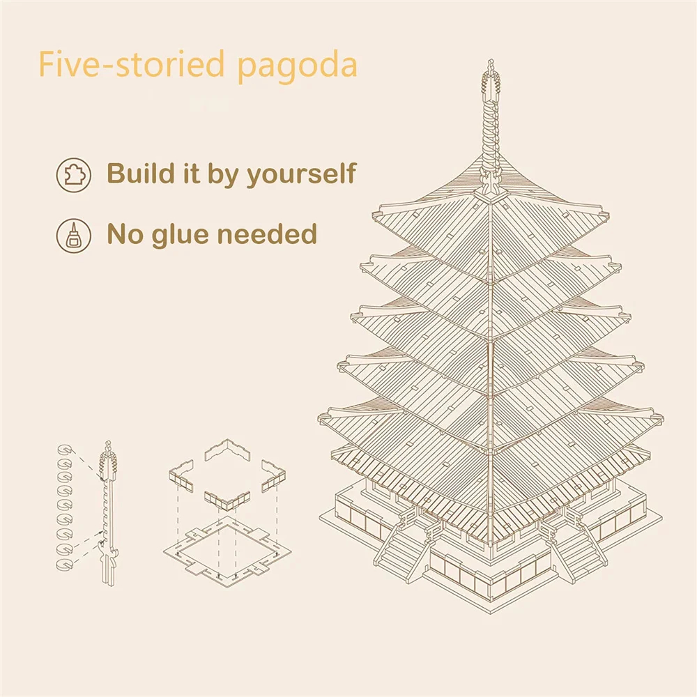 Robotime TNG02 Five-storied Pagoda - JOYTOY WORLD