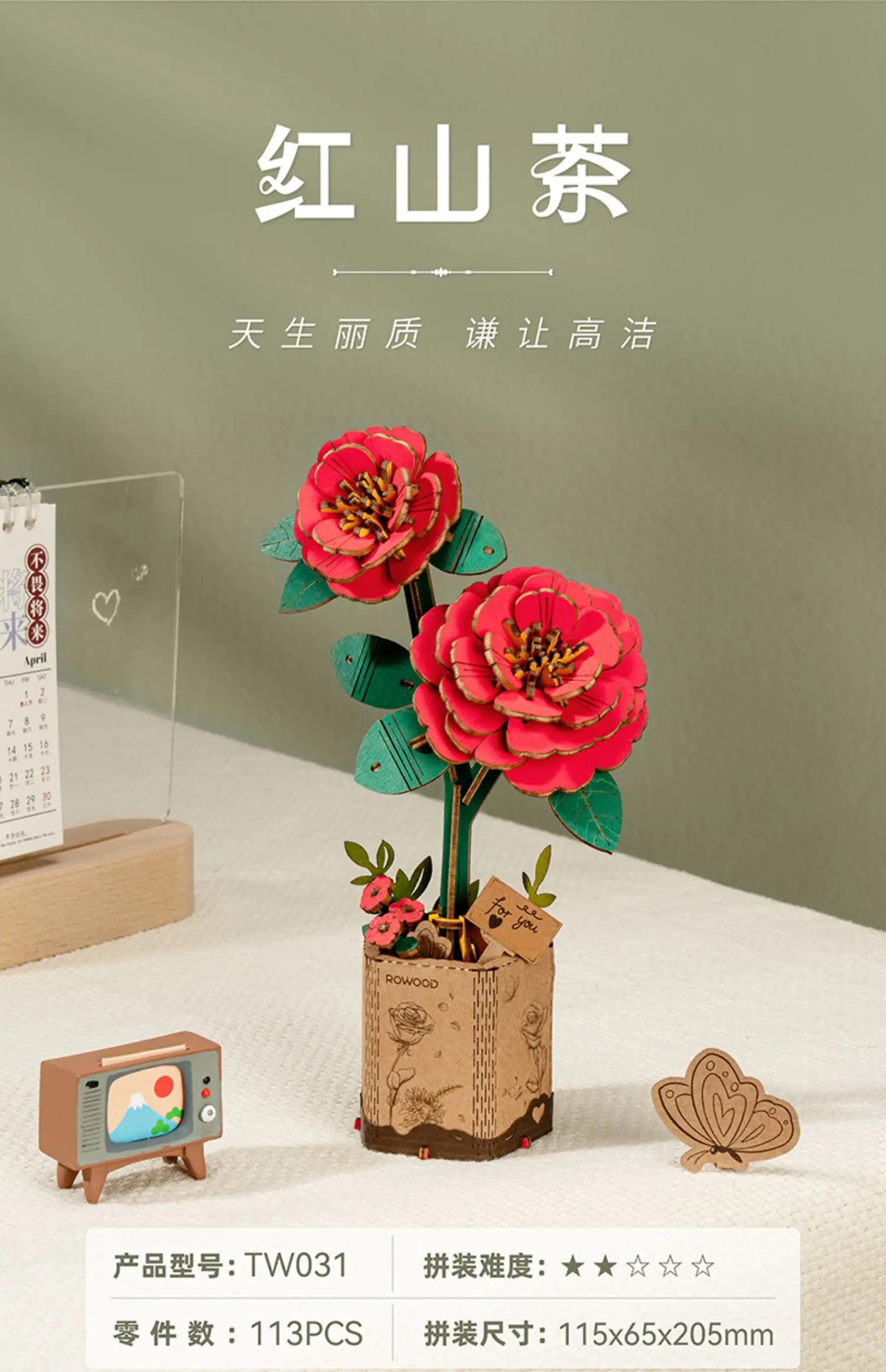 Robotime TW031 Red Camellia - JOYTOY WORLD