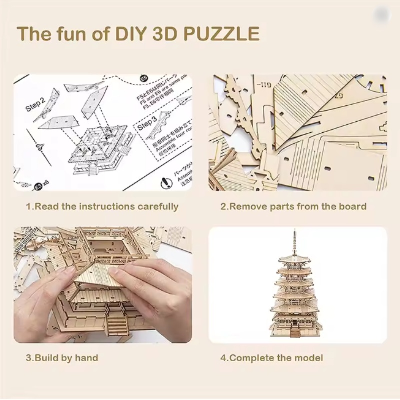 Robotime TGN02 Five-storied Pagoda - JOYTOY WORLD