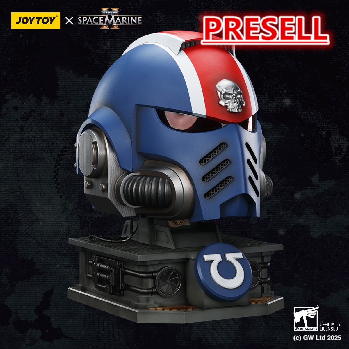 JOYTOY Warhammer 40k  Ultramarines Lieutenant Titus' MKX Helmet & Display Stand - JOYTOY WORLD