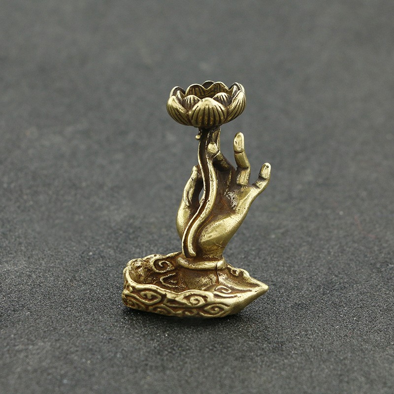 Vintage brass decoration Buddha hand reverse flow incense stick pure copper lotus incense stick