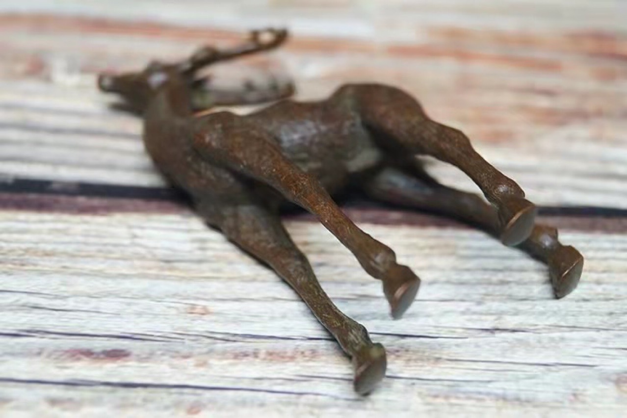 Solid copper sika deer ornament, lucky deer animal home decoration