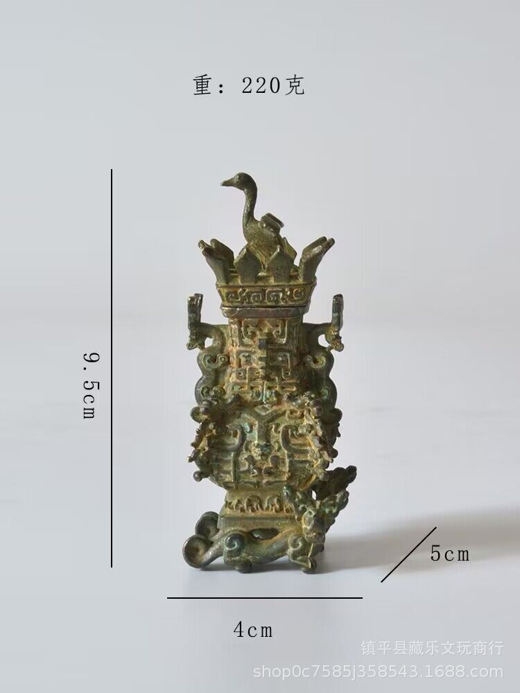 Vintage antique bronze lotus crane square pot model ornament Spring and Autumn wine set