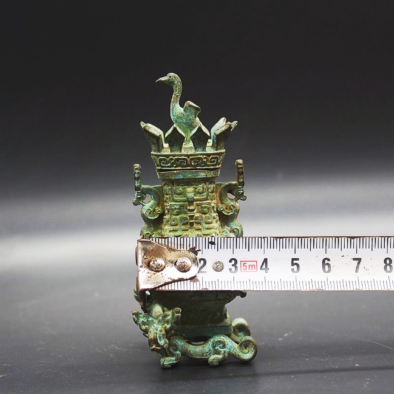 Vintage antique bronze lotus crane square pot model ornament Spring and Autumn wine set