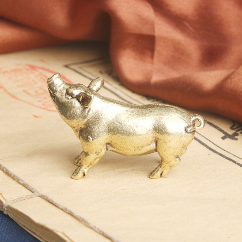 Solid brass pig tabletop ornament copper carving handicraft