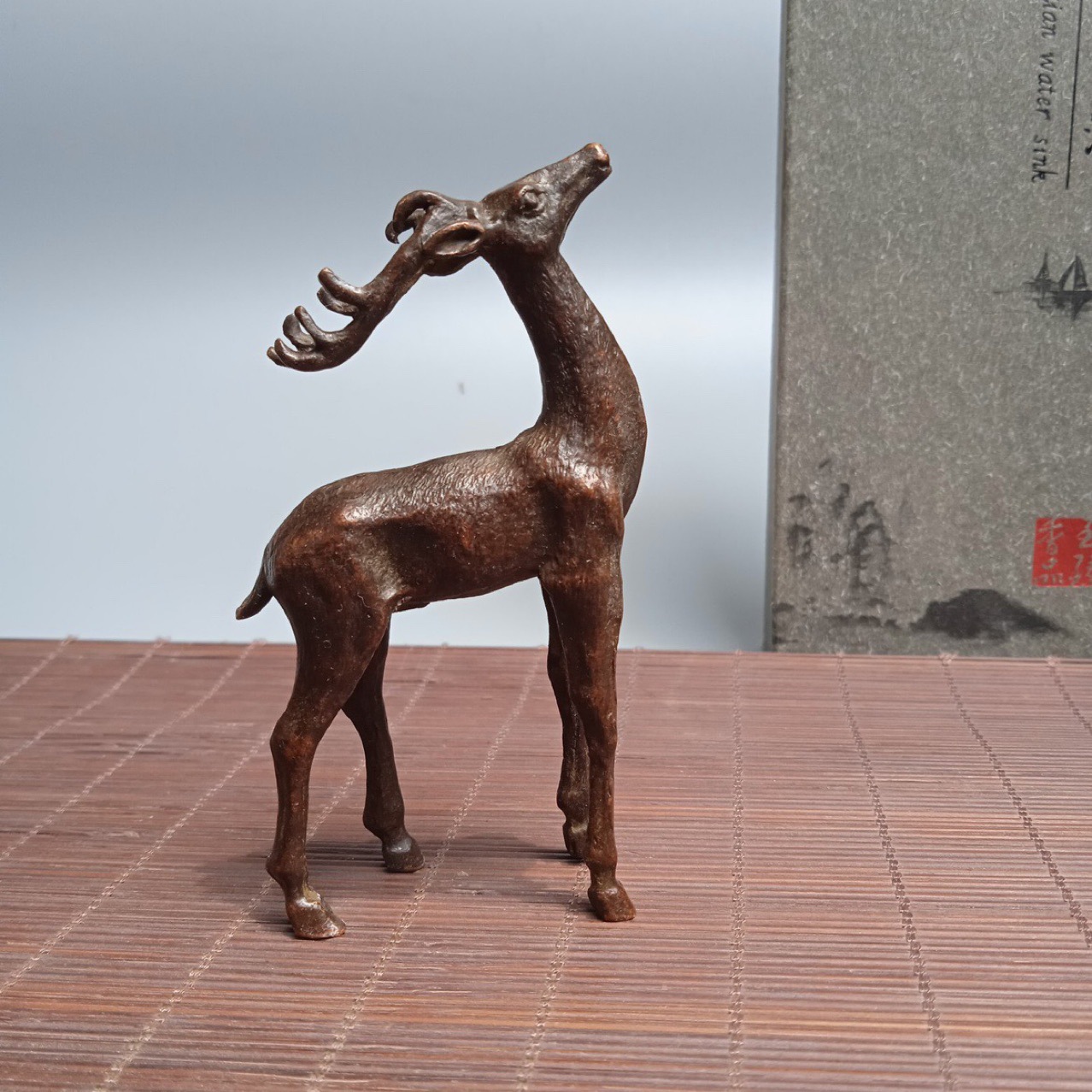 Solid copper sika deer ornament, lucky deer animal home decoration