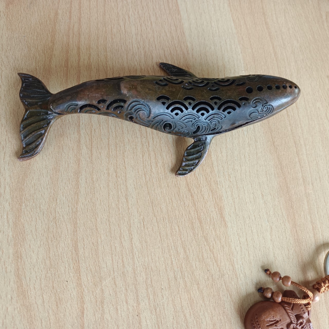 Old copper whale incense burner incense casting line home small whale decoration