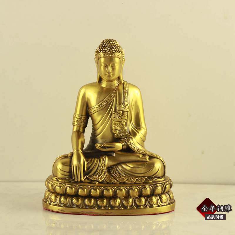 Brass Sitting Lotus Buddha Double Lotus Sitting Shakyamuni Buddha Height 19 cm