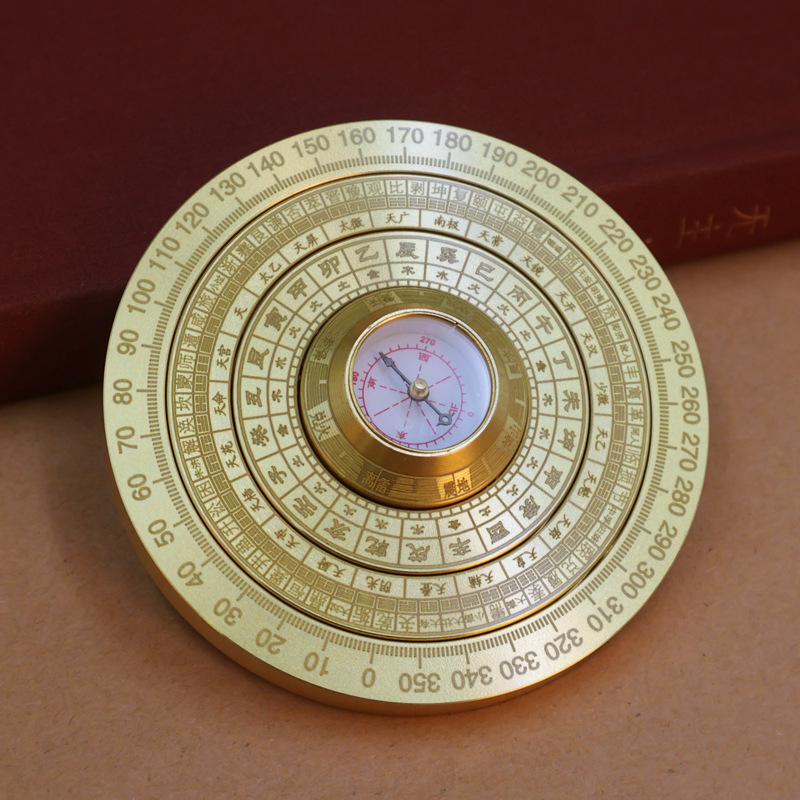 Brass Compass Double sided Nine Palaces Bagua Yi Jing Rotating Handheld Item