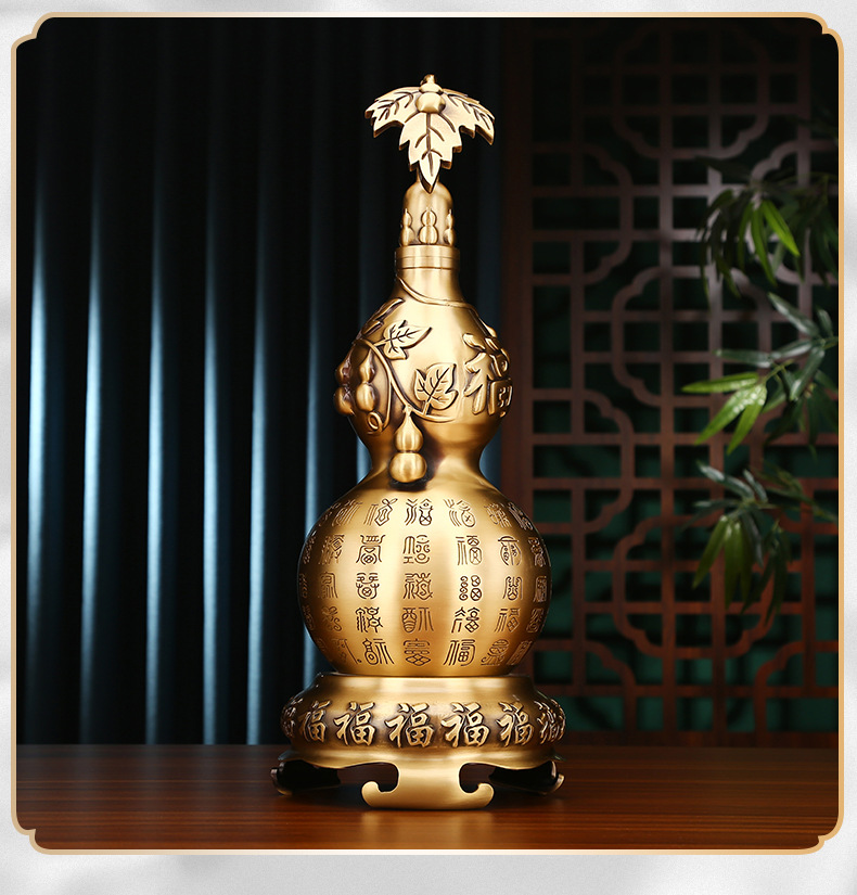 13.2cm Pure brass gourd ornament Baifu gourd with open lid and hollow