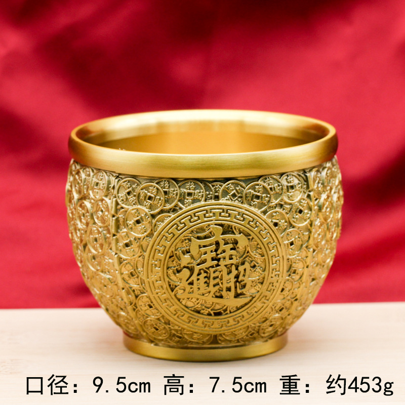 Brass copper coin jar, money jar, wealth accumulation jar, golden toad wealth recruitment desktop decoration