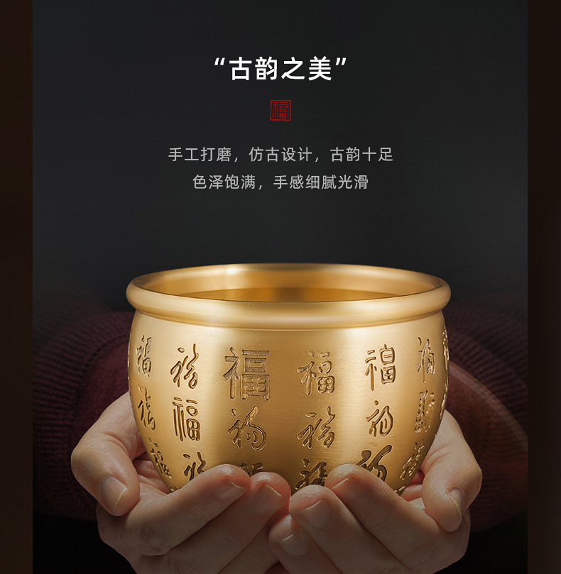 Brass rice jar brings wealth, hundred blessings, rice jar brings treasure pot, shop living room decoration