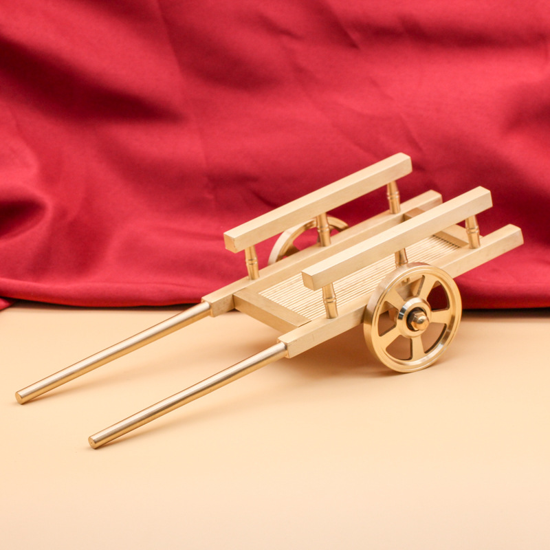 Brass flatbed cart agricultural tool model toy creative brass simulation handcart model ornament