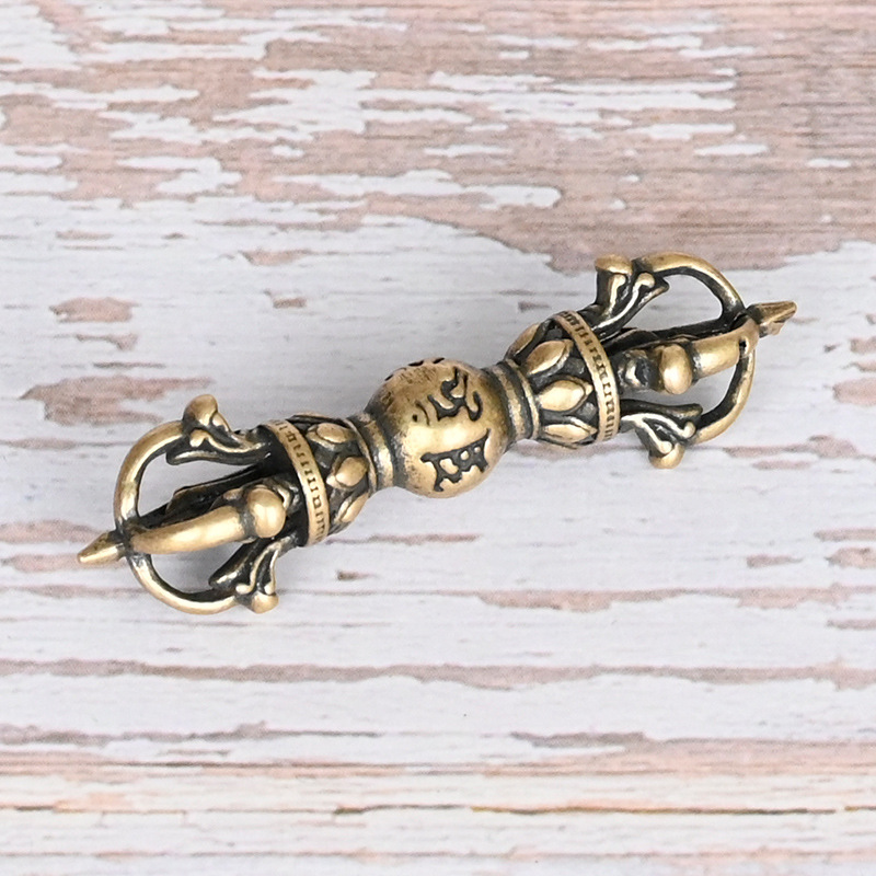 Xizang Tantrism ritual utensil, pure copper, six word motto, magic pestle, handmade brass pendant, five strand Vajra pestle