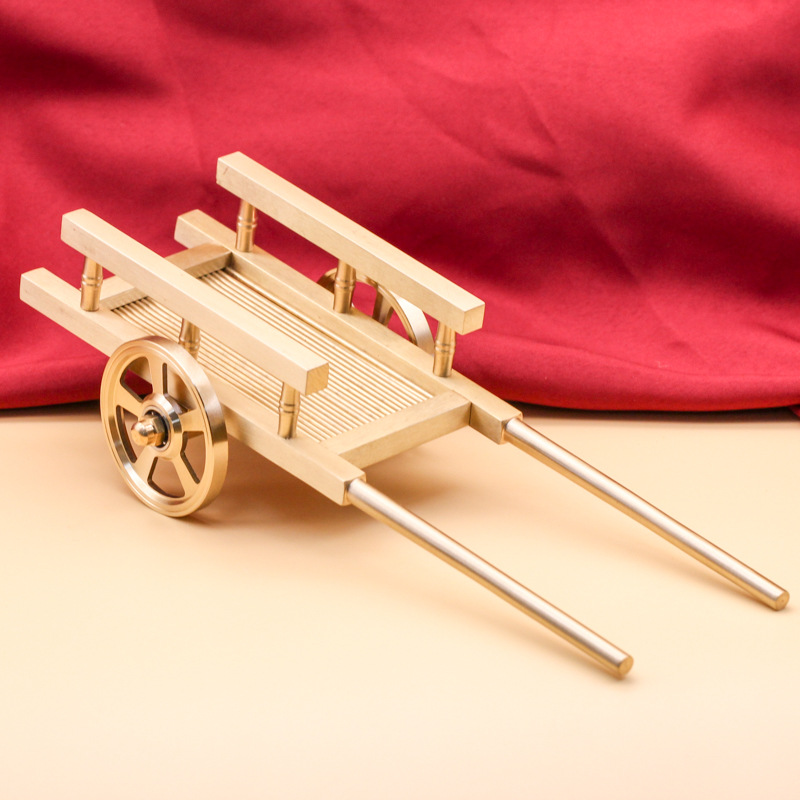 Brass flatbed cart agricultural tool model toy creative brass simulation handcart model ornament