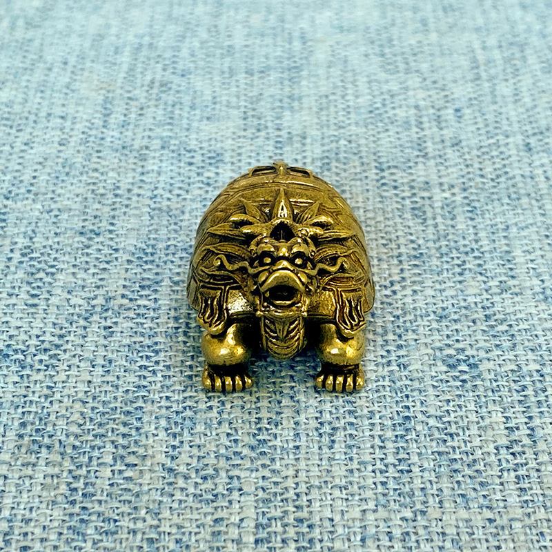 Vintage brass dragon turtle small ornament, copper turtle, Xuanwu turtle, wealth attracting home and office ornament