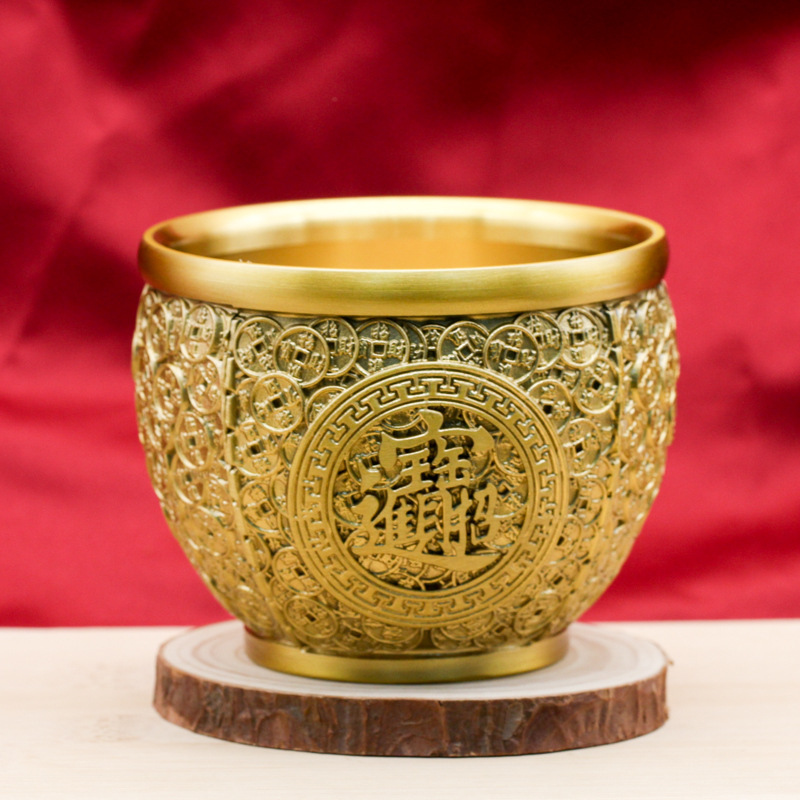Brass copper coin jar, money jar, wealth accumulation jar, golden toad wealth recruitment desktop decoration