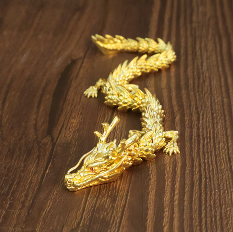 Brass Five Claw Golden Dragon Handle Double Dragon Play Bead Desktop Decoration