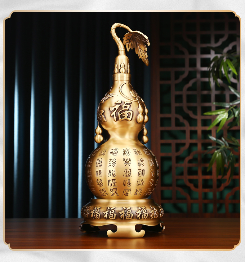 13.2cm Pure brass gourd ornament Baifu gourd with open lid and hollow