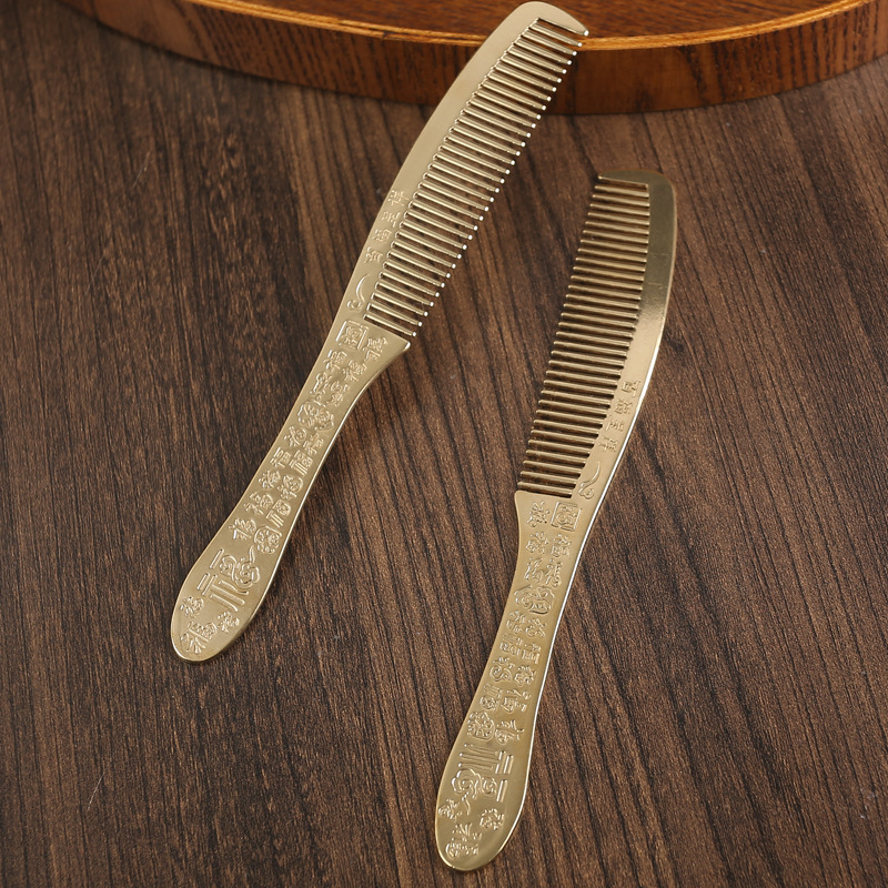 All brass Baifu comb, exquisite long handled pure copper comb