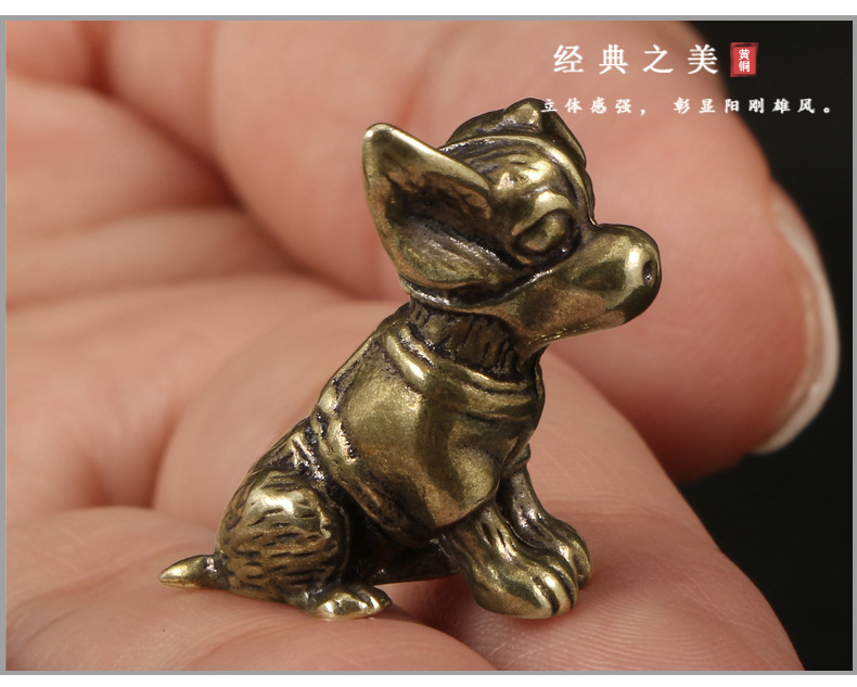 Handmade Copper Carving Solid Copper Dog Brass Ornament Cute Dog Zodiac Dog