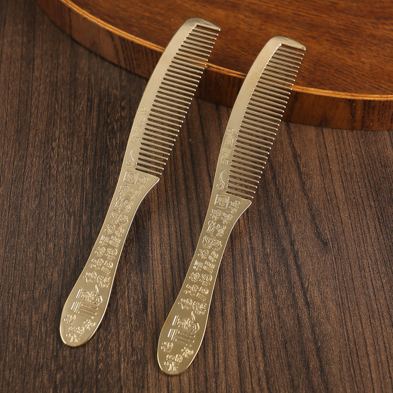 All brass Baifu comb, exquisite long handled pure copper comb