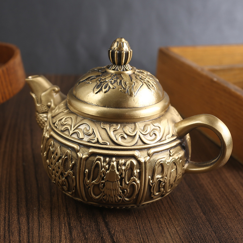 Brass Fish Mouth Teapot Office Living Room Tea Table Tea Set Pure Copper Ornament