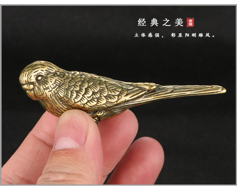 Solid brass magpie ornament, playful tea pet decoration, birds and sparrows