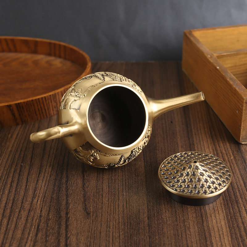 Brass long mouthed landscape pavilion teapot decoration tea set tea table