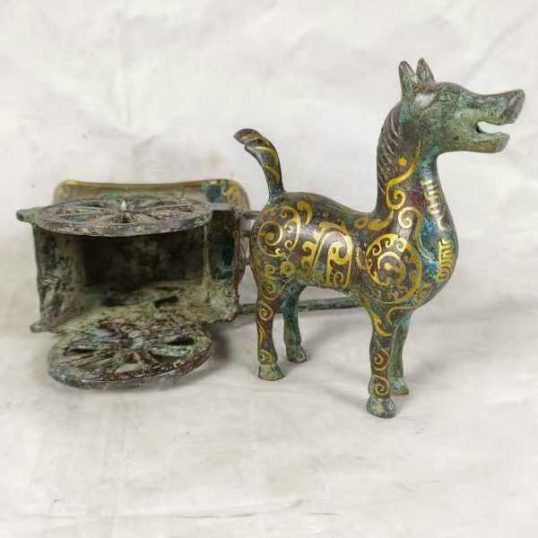 Horse drawn cart bronze ware pure copper bronze single carriage ancient crafts ornaments