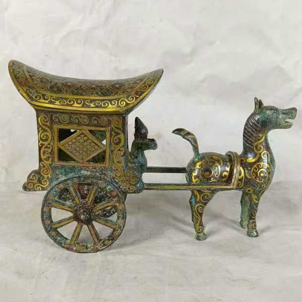 Horse drawn cart bronze ware pure copper bronze single carriage ancient crafts ornaments