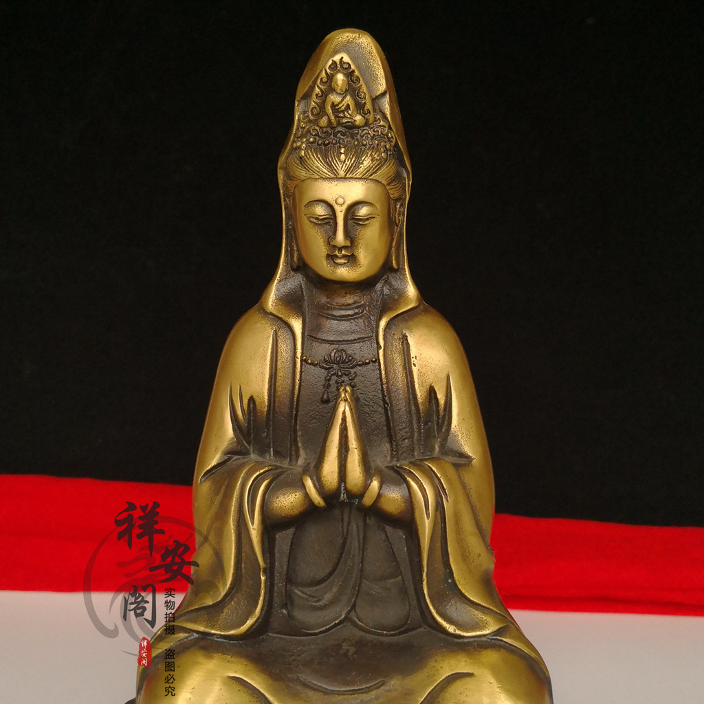 Brass Nanhai Guanyin sitting lotus Buddha statue ornament