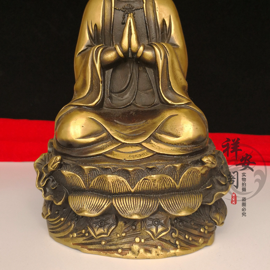 Brass Nanhai Guanyin sitting lotus Buddha statue ornament