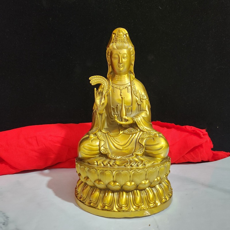 Brass lotus shaped Guanyin ornament, willow branch Guanyin Buddha statue